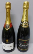 A bottle of Lanson Champagne Black Label Brut and a bottle of Bollinger Special Cuvee Champagne **