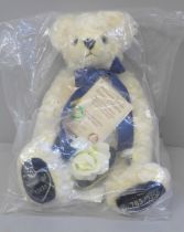 A Hermann limited edition Princess Diana, Queen of Hearts white mohair Teddy bear with musical