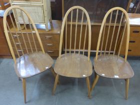 A set of three Ercol Blonde elm and beech Quaker chairs