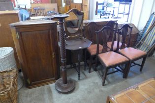 A set of four Hepplewhite style mahogany dining chairs, an Edward VII mahogany occasional table, a