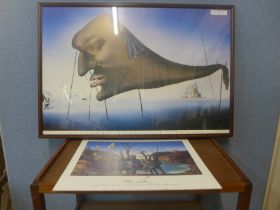 A Salvador Dali poster and a print