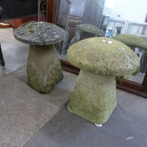 Two reconstituted stone staddle stones