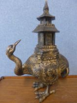 An oriental gilt bronze mythical bird censor and cover