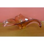 An Italian Murano Fratelli Toso tricorn coloured glass centrepiece