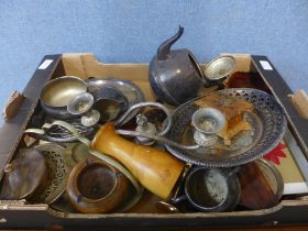 A collection of plated ware, metalware and treen