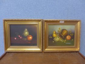 A pair of still lifes of fruit, oil on canvas, framed