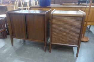 Two walnut tambour front record cabinets