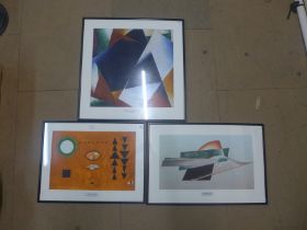 Three Bauhaus prints, framed