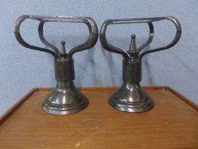 A pair of Victorian style painted cast iron outdoor light bases