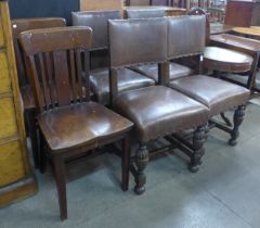 A set of early 20th Century oak dining chairs and a pair of mahogany chairs