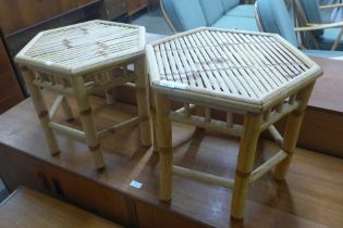 A pair of bamboo hexagonal occasional tables