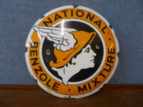 An enamelled metal National Benzole Mixture circular advertising sign