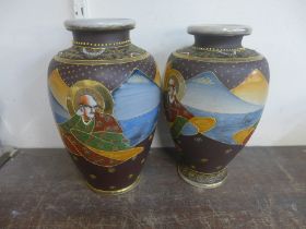 A pair of Japanese Satsuma porcelain vases