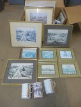 A quantity of assorted Lowry prints, mugs, postcards, etc.