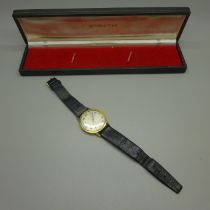 A Zenith gold plated manual wind dress wristwatch, in original box