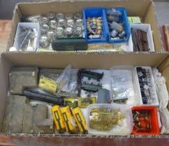 Model rail parts, bogies, conductors, wagons, sheds, animals, badges, etc. **PLEASE NOTE THIS LOT IS
