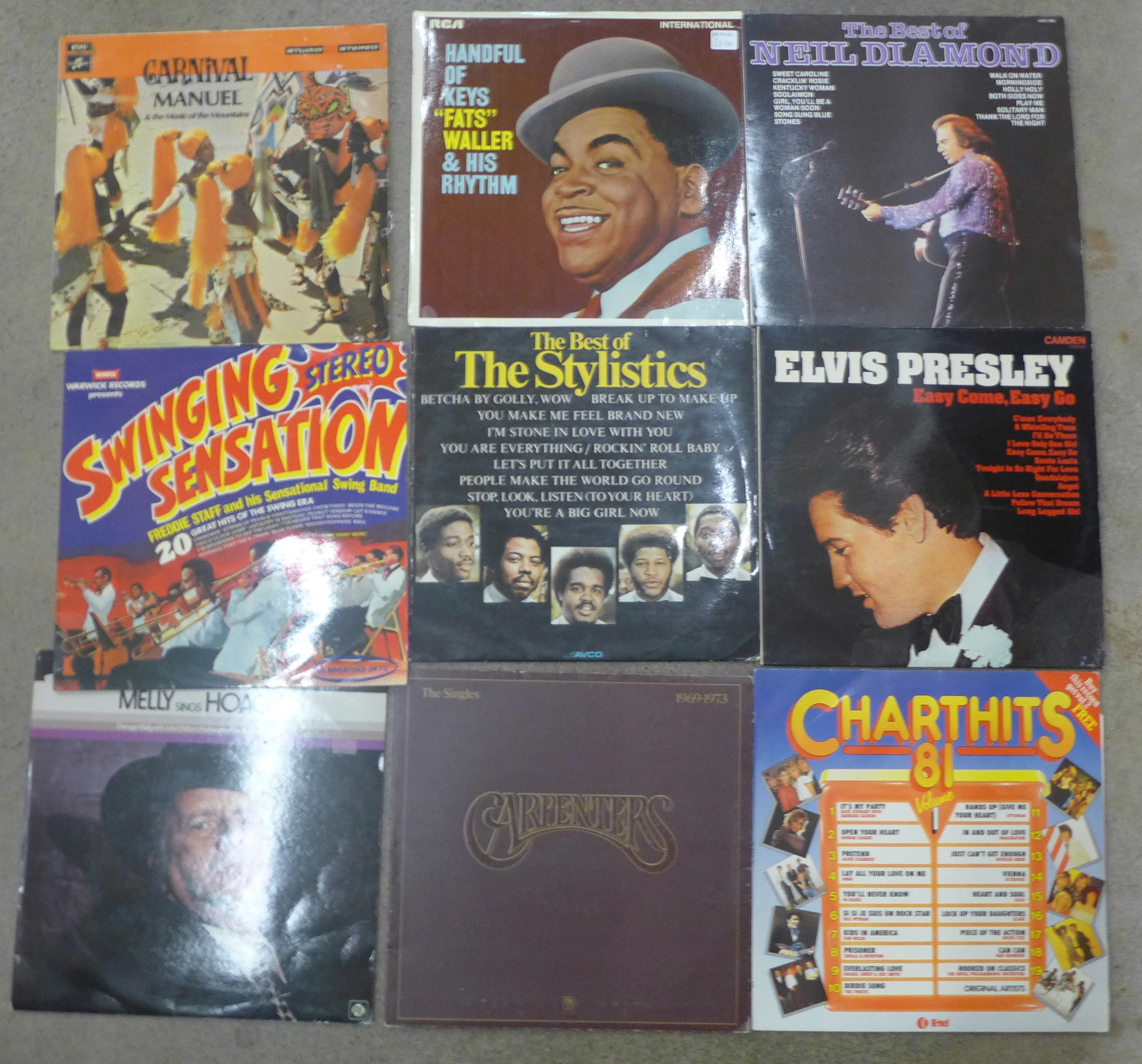Sixty LP records and 12" singles, rock and pop, etc.