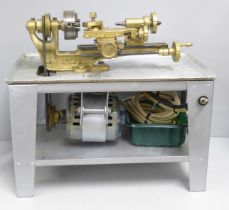 A Super Adept mini watchmaker's lathe with motor **PLEASE NOTE THIS LOT IS NOT ELIGIBLE FOR