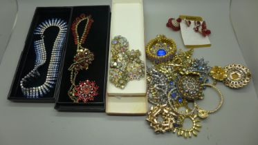 A collection of paste set fashion jewellery, some boxed