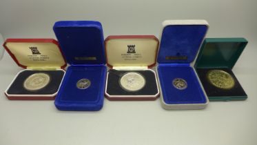 A collection of cased Isle of Man commemorative coins, three sterling silver