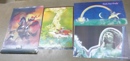 Five art posters (approx. 60 x 100cm) from the 1970s featuring Uriah Heap and Jimi Hendrix