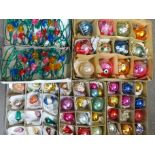 A collection of forty-nine vintage Christmas baubles, two sets of vintage Christmas lights and