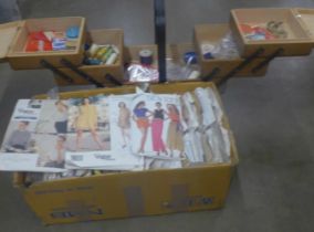 A large collection of sewing patterns and a sewing box with contents **PLEASE NOTE THIS LOT IS NOT