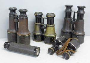 A collection of WWI British and French binoculars and optics