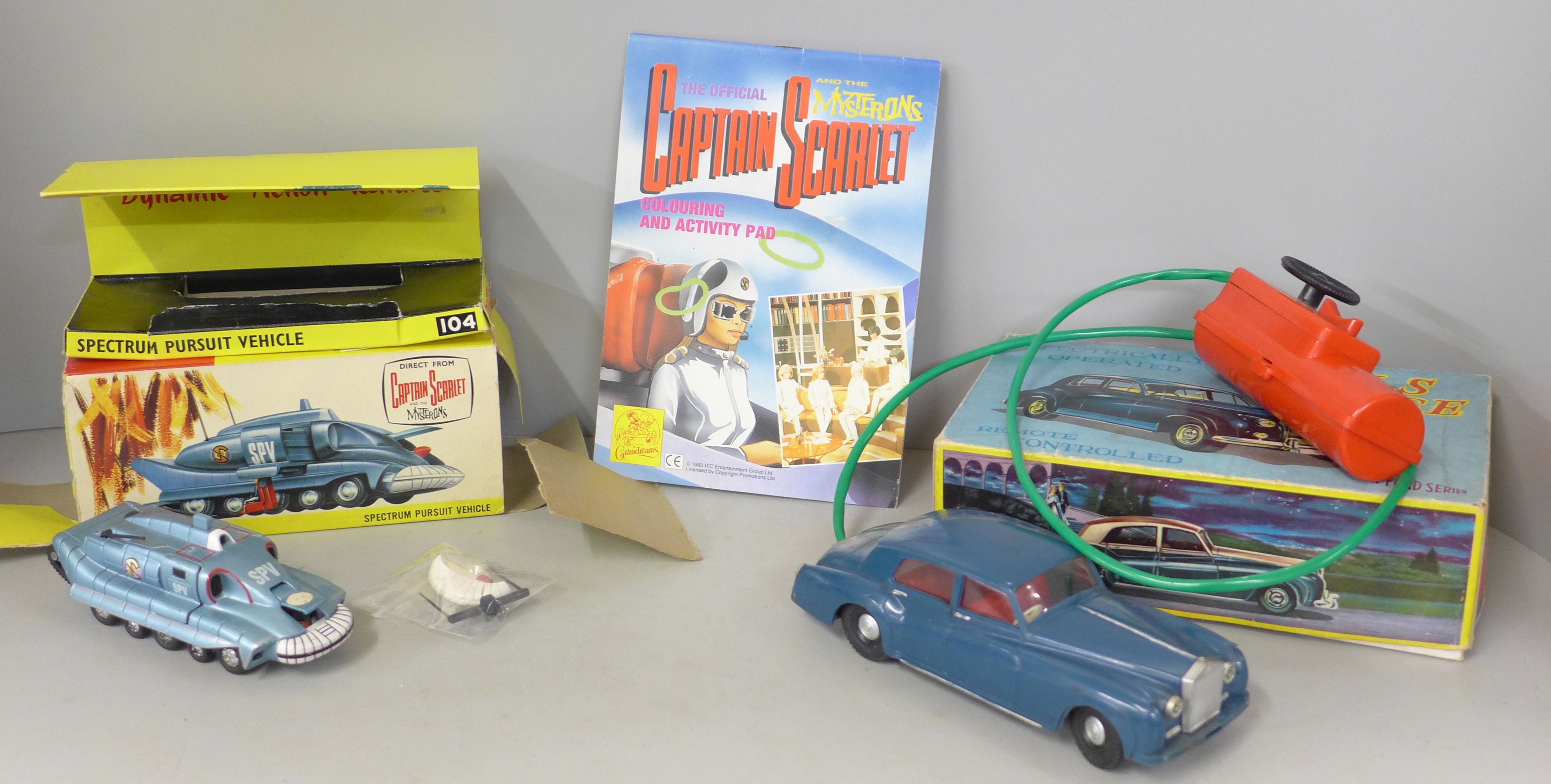 A die-cast Schuco Racer 1036/1, Dinky Toys Captain Scarlet Spectrum Pursuit Vehicle, box a/f,