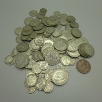 A quantity of pre-1947 British coinage, gross weight 889g