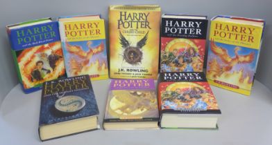 Seven Harry Potter first edition novels and one other