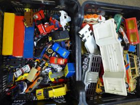 Two boxes of die-cast model vehicles, mainly Matchbox