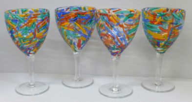 A set of four Murano glass goblet/wine glasses