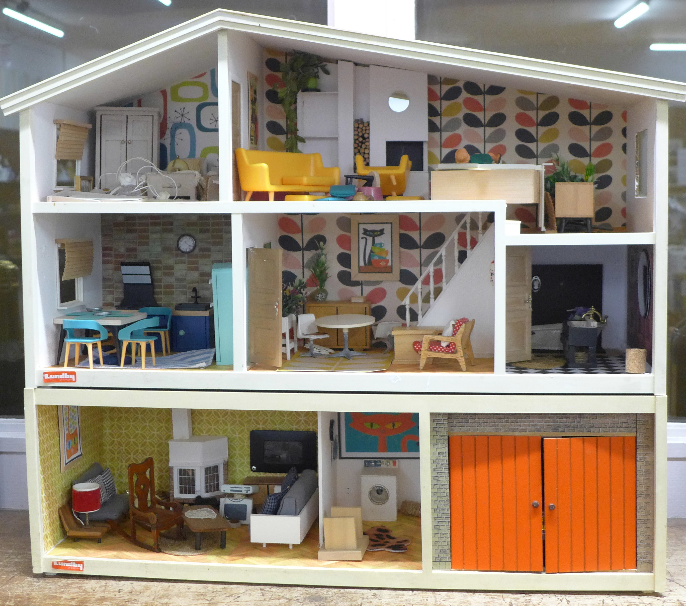 A Lundby dolls house, furniture, accessories and car