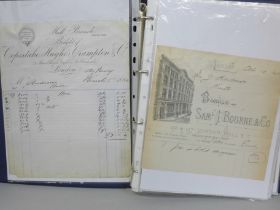 Paper ephemera; a file of bill heads, receipts, correspondence, etc., from 1880s onwards