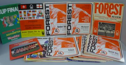 Mid 1970s Nottingham Forest FC programmes, some European ties and League Cup Final and their 7"