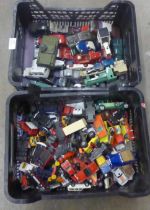 Two boxes of die-cast model vehicles, mainly Dinky and Matchbox