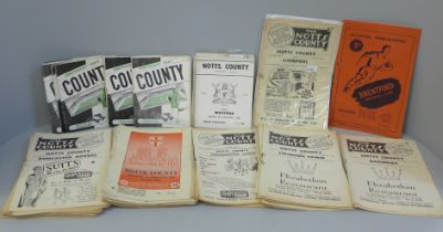 Approximately 70 Notts County FC programmes (1952-63) including Centenary souvenir brochure vs