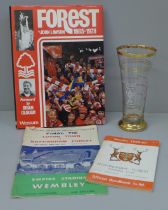 A Nottingham Forest FA Cup Winners 1958-59 Season beer glass with team line up, a FA Cup Final