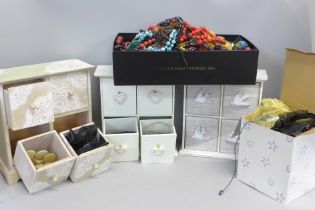 A large box of modern jewellery including three jewellery cabinets **PLEASE NOTE THIS LOT IS NOT