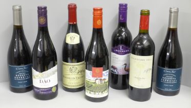 Seven bottles of wine including two Pinot Noir, Shiraz, etc. **PLEASE NOTE THIS LOT IS NOT