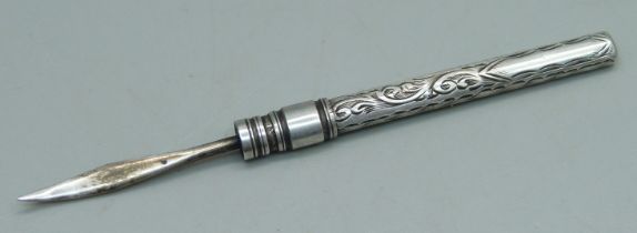 A Victorian silver toothpick, Birmingham 1892, 4.1g