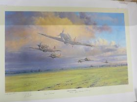 Hurricane Scramble by Robert Taylor, signed by the artist and pilots, other war and historical