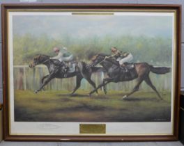 A framed picture of Pat Eddery and Dancing Brave, signed**PLEASE NOTE THIS LOT IS NOT ELIGIBLE FOR