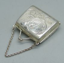A novelty silver handbag box, 9.8g, 2.9 x 2.5cm