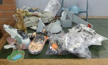 A large collection of Star Wars space craft, figures, etc., including two early figures **PLEASE