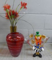 A collection of glass vases and a Murano glass clown **PLEASE NOTE THIS LOT IS NOT ELIGIBLE FOR