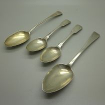 Four silver spoons, 196g