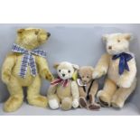 A Gund Teddy bear, Camille with tag, a hand crafted Aurora Teddy bear, a Cottage Collectables by