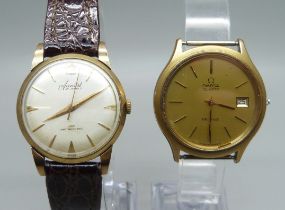 A 9ct gold cased Accurist wristwatch and an Omega quartz wristwatch head